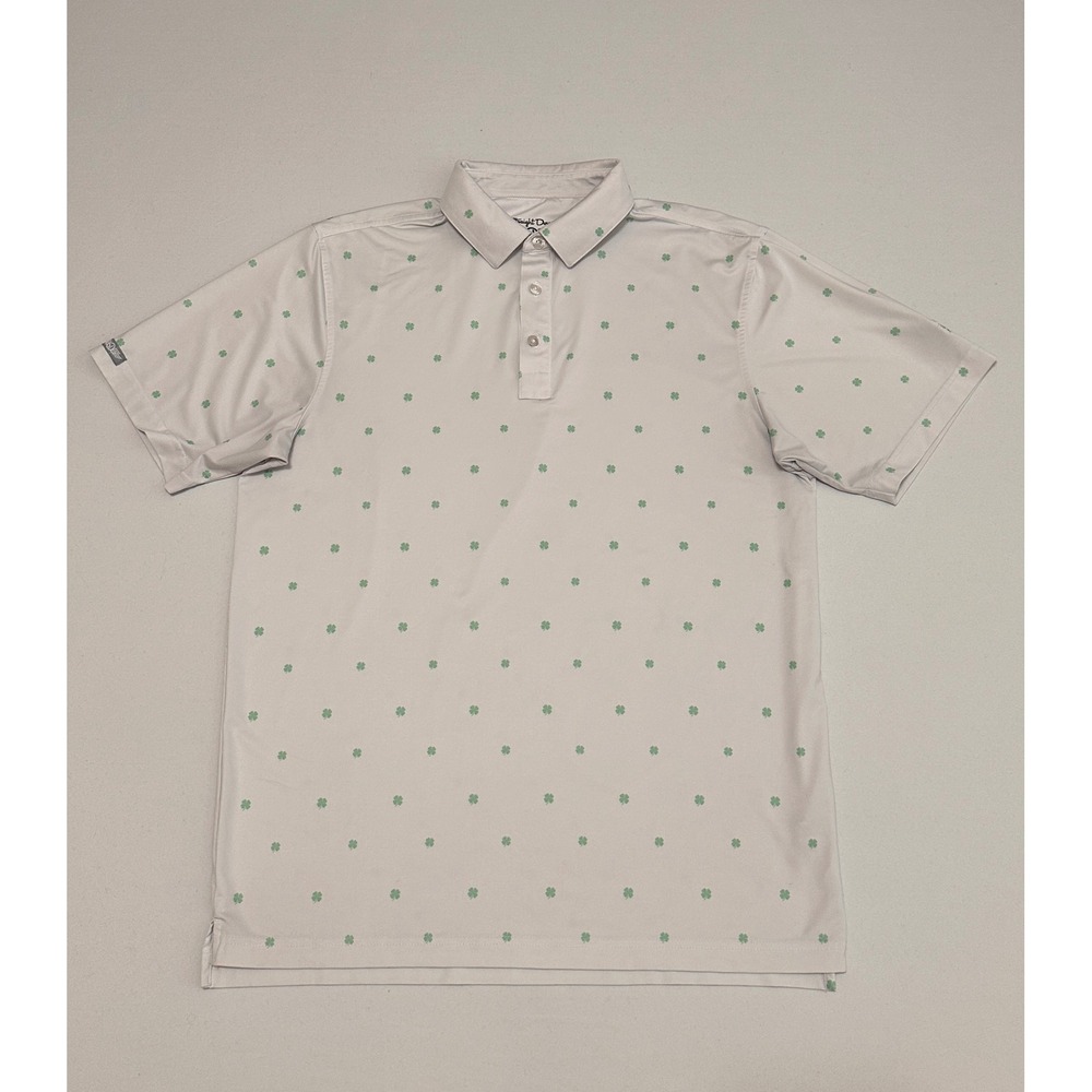 Straight Down Performance Mens Golf Polo Shirt White Green Clover Lucky Size‎ M